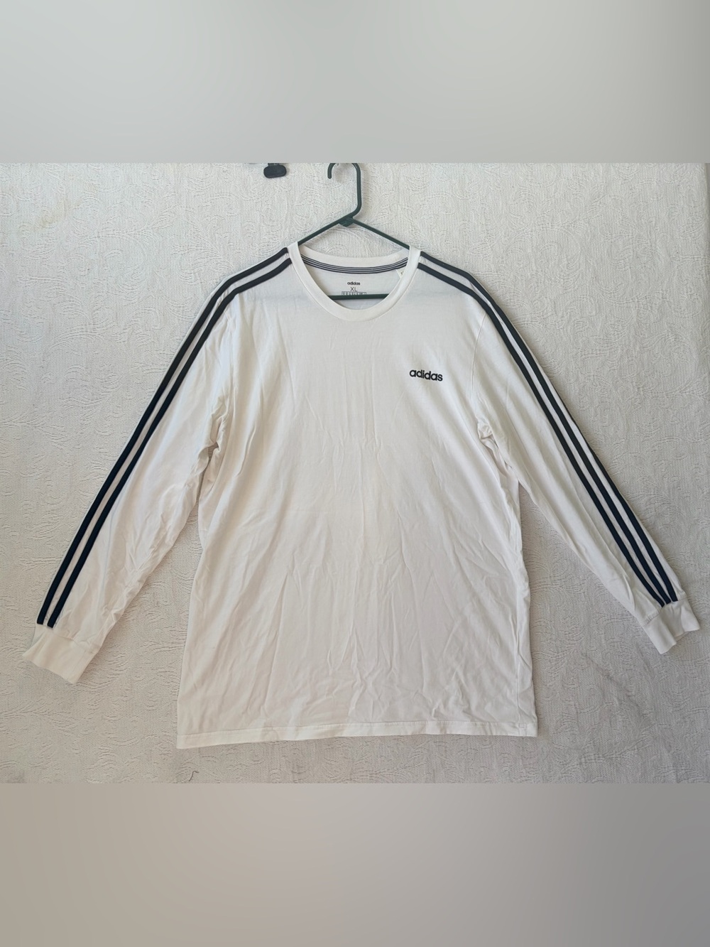 adidas White Long Sleeve Tee with Black 3-Stripes